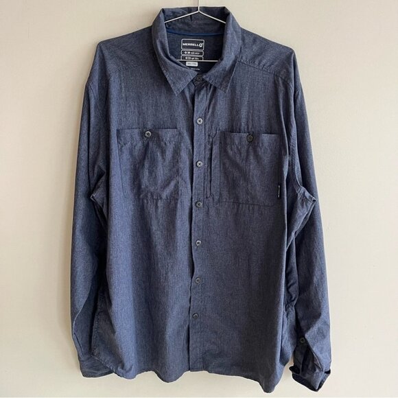 Merrell Mens Opti-Wick UPF 30+ Long Sleeve Button Up Outdoor Hiking  Roll Tab - Picture 1 of 10